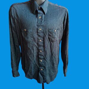 Large Vintage Club Shirt 1980's New Wave Acetate Blend Mens Green  Button Down